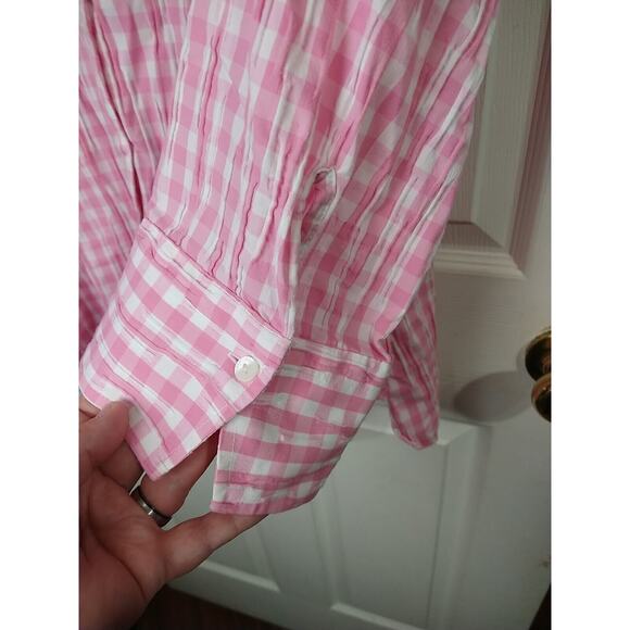 Foxcroft Woman 2X Button Up Pandora Pink White Gingham Cotton Blend - Picture 6 of 8